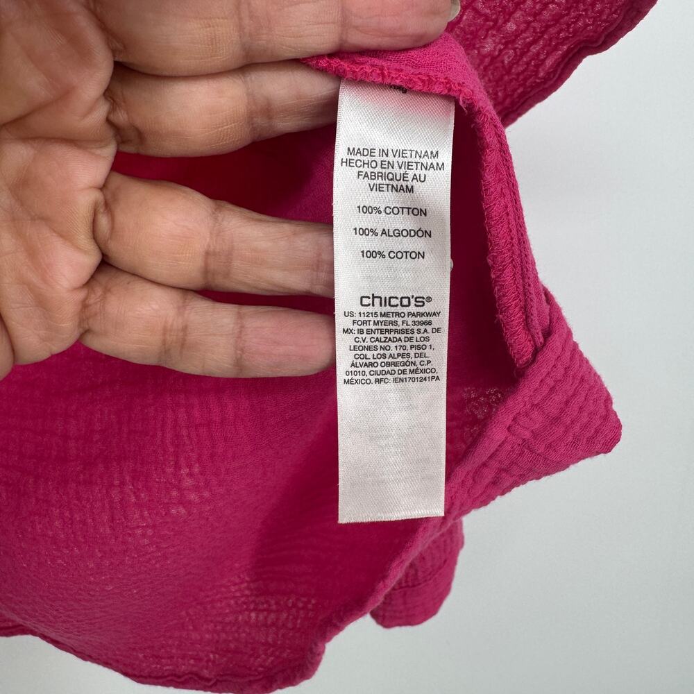 Chico's Women's 2/L Pink Gauzy Cotton Lagenlook Blouse - Picture 4 of 7